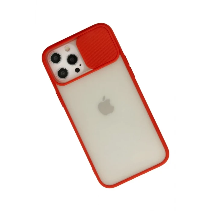 Newface Apple iPhone 12 Pro Max Kılıf Palm Buzlu Kamera Sürgülü Silikon - Kırmızı