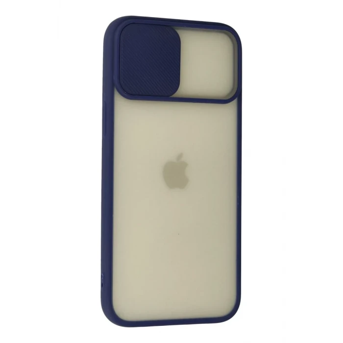Newface Apple iPhone 12 Pro Max Kılıf Palm Buzlu Kamera Sürgülü Silikon - Lacivert