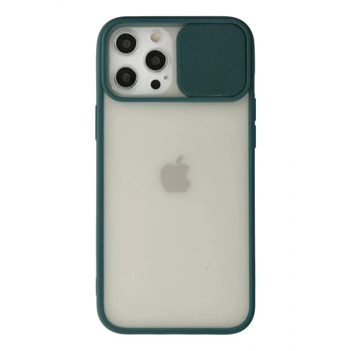 Newface Apple iPhone 12 Pro Max Kılıf Palm Buzlu Kamera Sürgülü Silikon - Yeşil