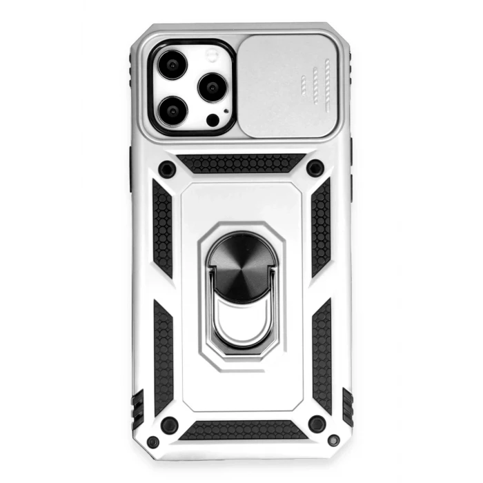 Newface Apple iPhone 12 Pro Max Kılıf Pars Lens Yüzüklü Silikon - Gümüş