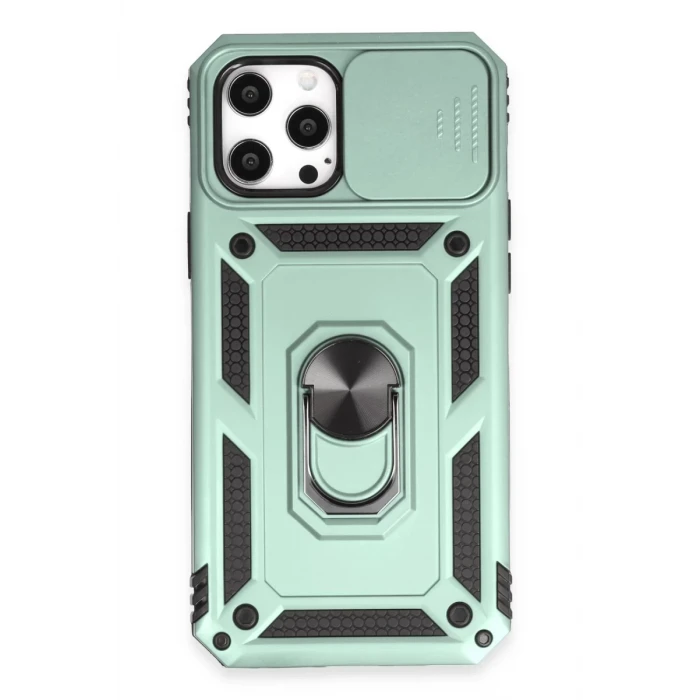 Newface Apple iPhone 12 Pro Max Kılıf Pars Lens Yüzüklü Silikon - Yeşil