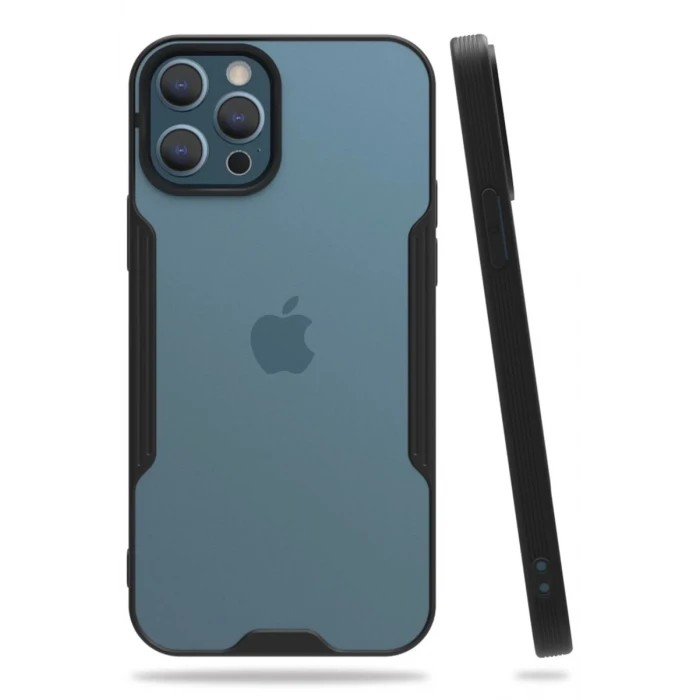 Newface Apple iPhone 12 Pro Max Kılıf Platin Silikon - Siyah