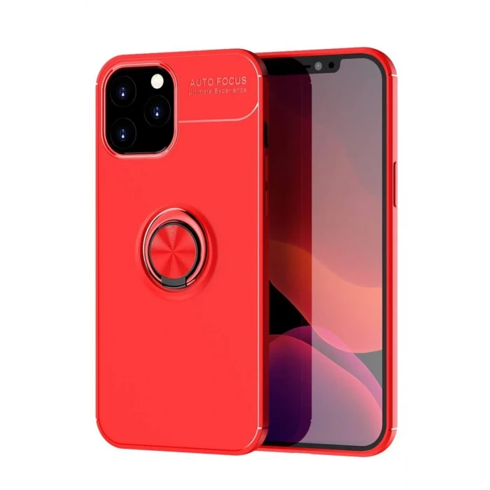 Newface Apple iPhone 12 Pro Max Kılıf Range Yüzüklü Silikon - Kırmızı