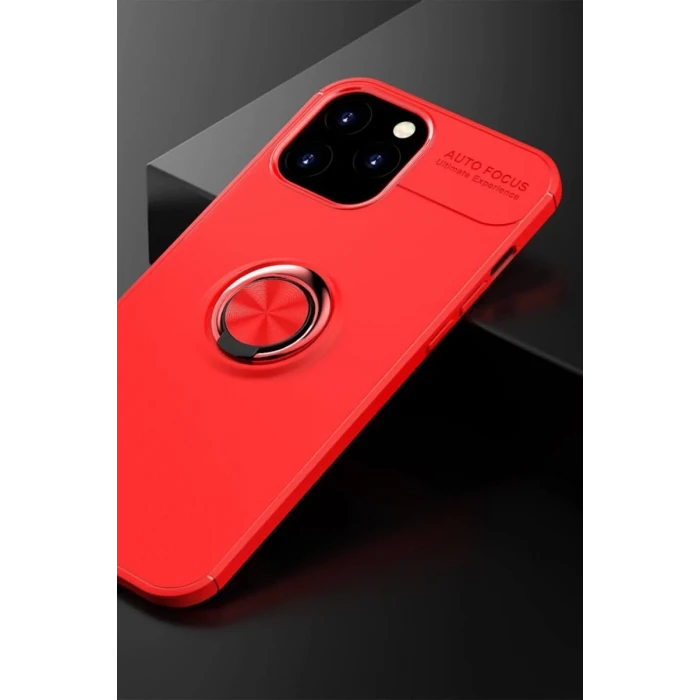 Newface Apple iPhone 12 Pro Max Kılıf Range Yüzüklü Silikon - Kırmızı