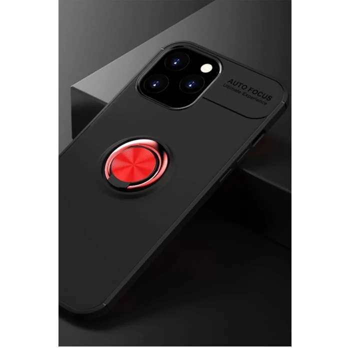 Newface Apple iPhone 12 Pro Max Kılıf Range Yüzüklü Silikon - Siyah-Kırmızı