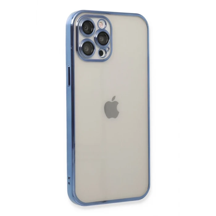 Newface Apple iPhone 12 Pro Max Kılıf Razer Lensli Silikon - Açık Mavi