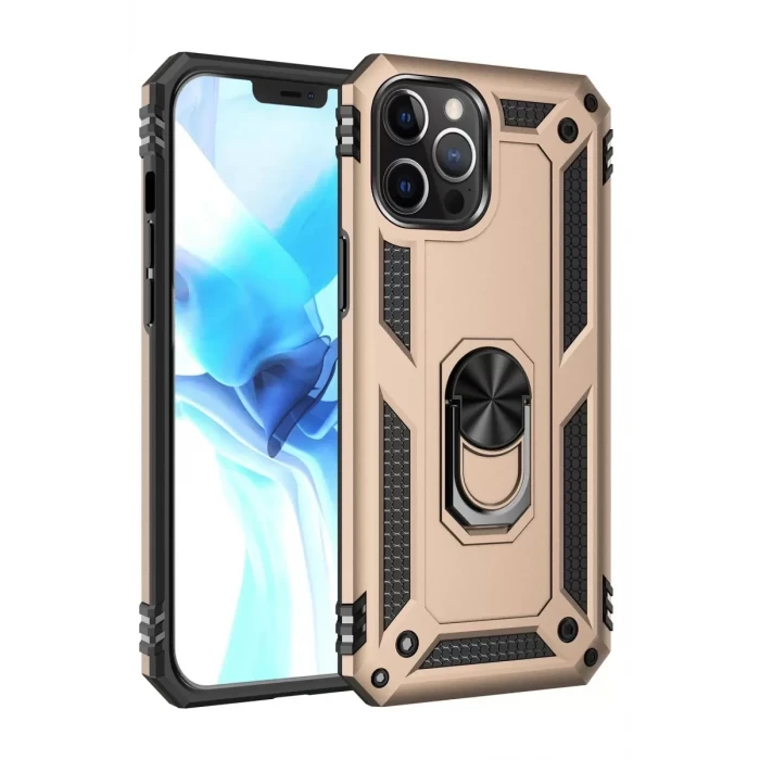 Newface Apple iPhone 12 Pro Max Kılıf Sofya Yüzüklü Silikon Kapak - Gold