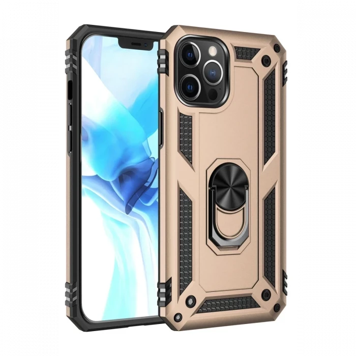 Newface Apple iPhone 12 Pro Max Kılıf Sofya Yüzüklü Silikon Kapak - Gold