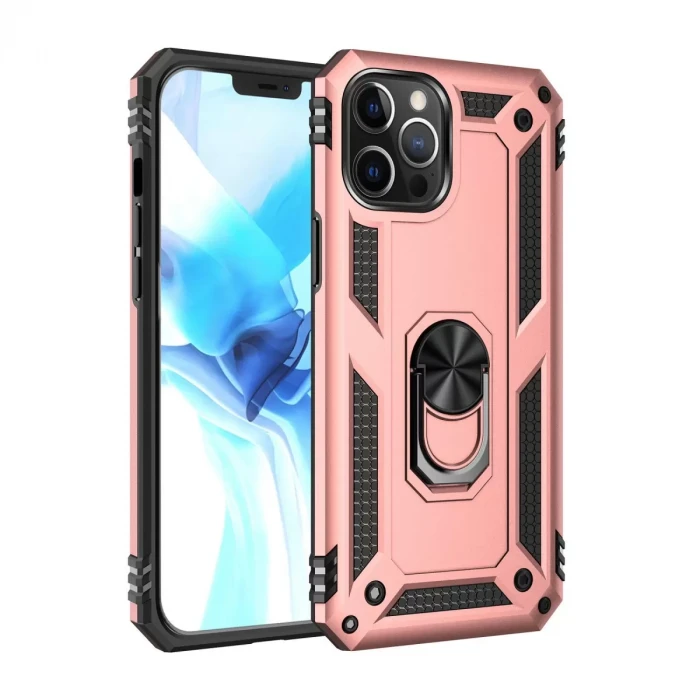 Newface Apple iPhone 12 Pro Max Kılıf Sofya Yüzüklü Silikon Kapak - Rose