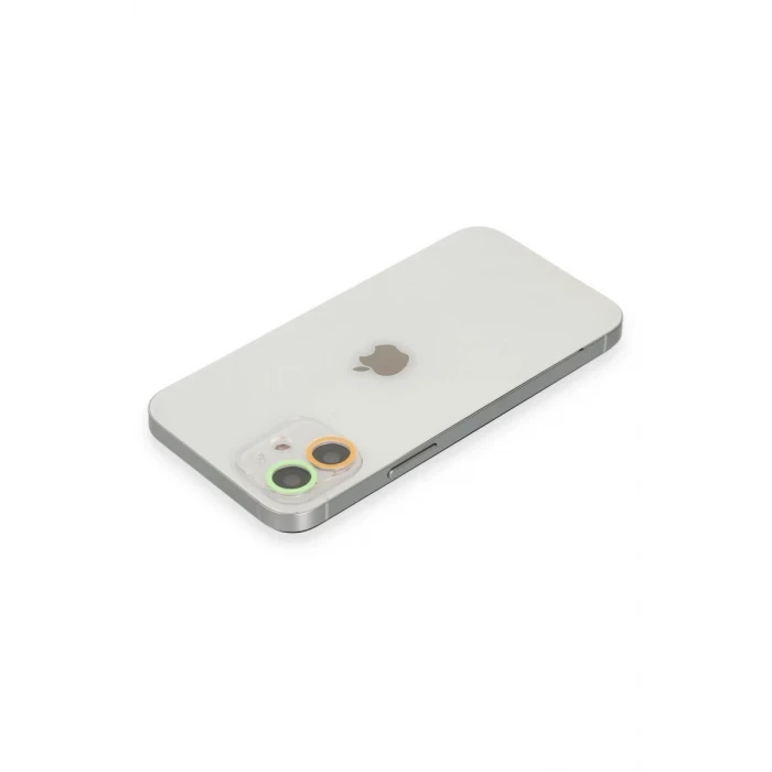 Newface Apple iPhone 12 Renkli Kamera Lens Koruma Cam - Turuncu-Yeşil