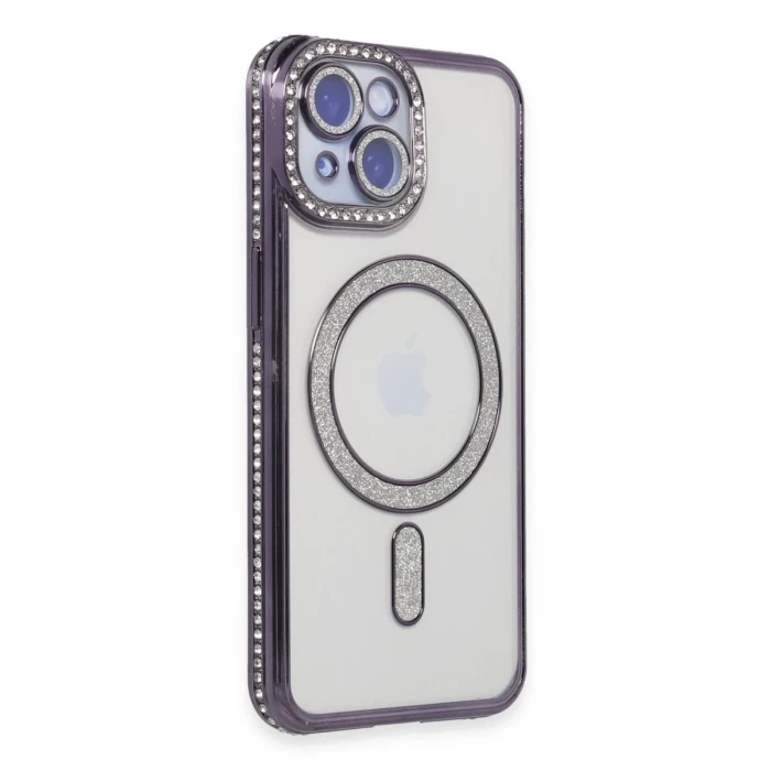 Newface Apple iPhone 13 Kılıf Joke Simli Magneticsafe Kılıf - Derin Mor