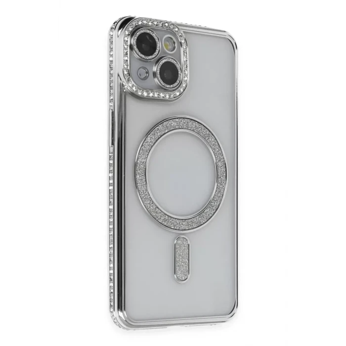 Newface Apple iPhone 13 Kılıf Joke Simli Magneticsafe Kılıf - Gümüş