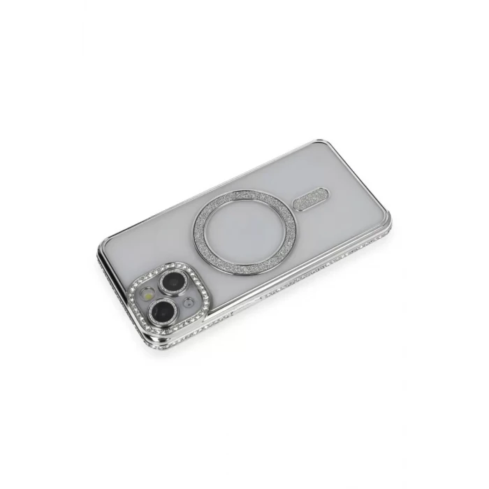 Newface Apple iPhone 13 Kılıf Joke Simli Magneticsafe Kılıf - Gümüş