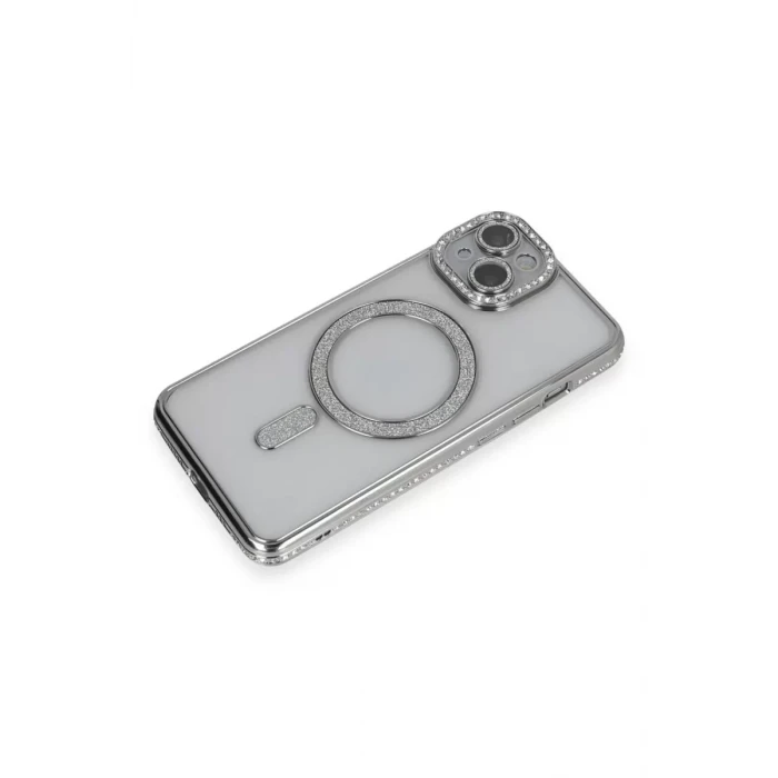 Newface Apple iPhone 13 Kılıf Joke Simli Magneticsafe Kılıf - Gümüş