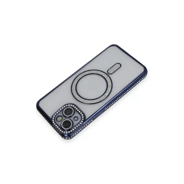 Newface Apple iPhone 13 Kılıf Joke Simli Magneticsafe Kılıf - Lacivert