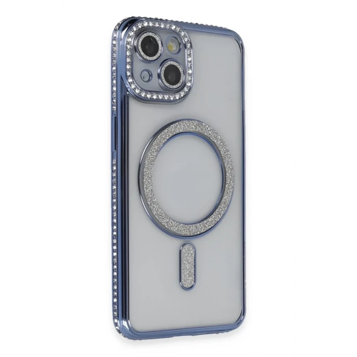 Newface Apple iPhone 13 Kılıf Joke Simli Magneticsafe Kılıf - Mavi