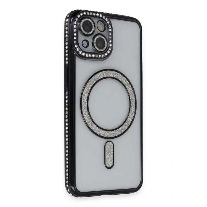 Newface Apple iPhone 13 Kılıf Joke Simli Magneticsafe Kılıf - Siyah