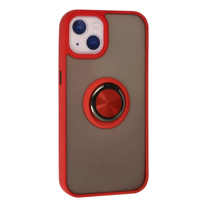Newface Apple iPhone 13 Kılıf Montreal Yüzüklü Silikon Kapak - Kırmızı