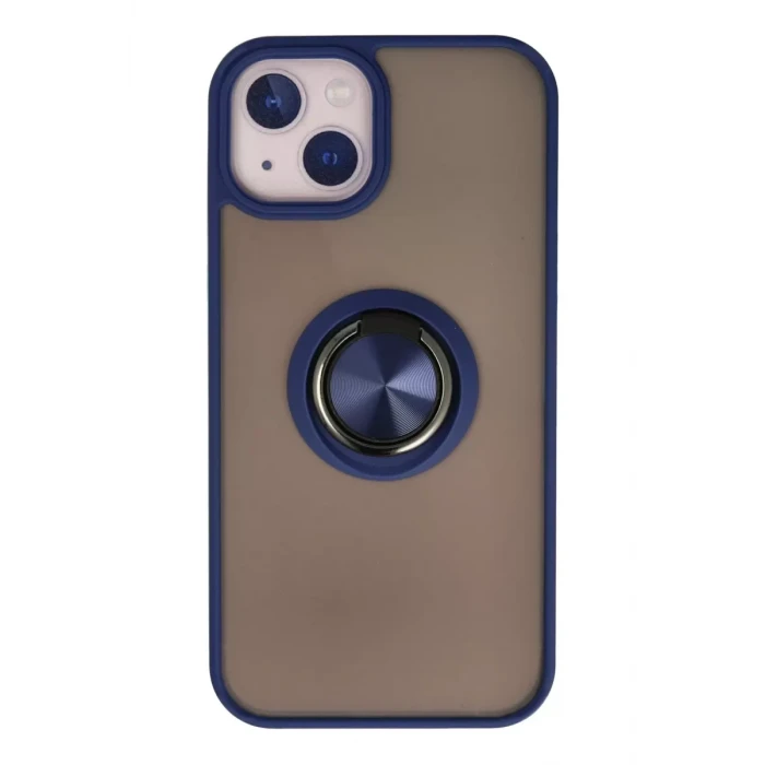 Newface Apple iPhone 13 Kılıf Montreal Yüzüklü Silikon Kapak - Lacivert