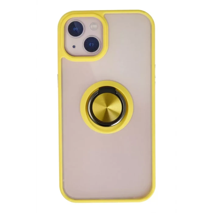 Newface Apple iPhone 13 Kılıf Montreal Yüzüklü Silikon Kapak - Sarı