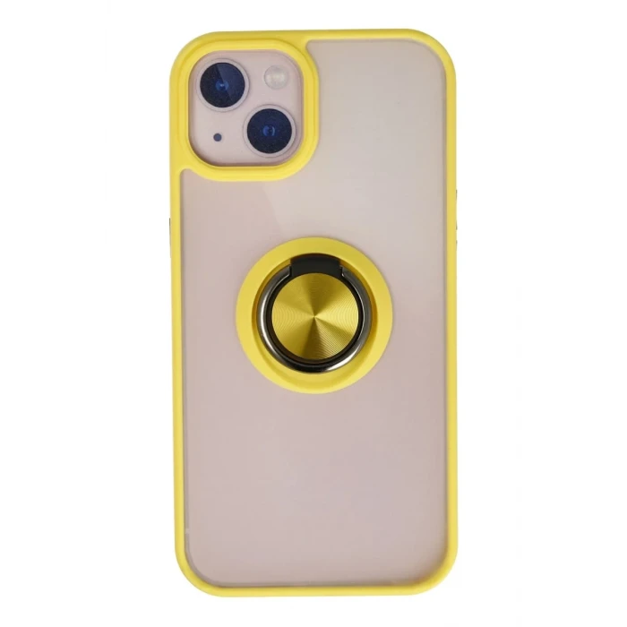 Newface Apple iPhone 13 Kılıf Montreal Yüzüklü Silikon Kapak - Sarı