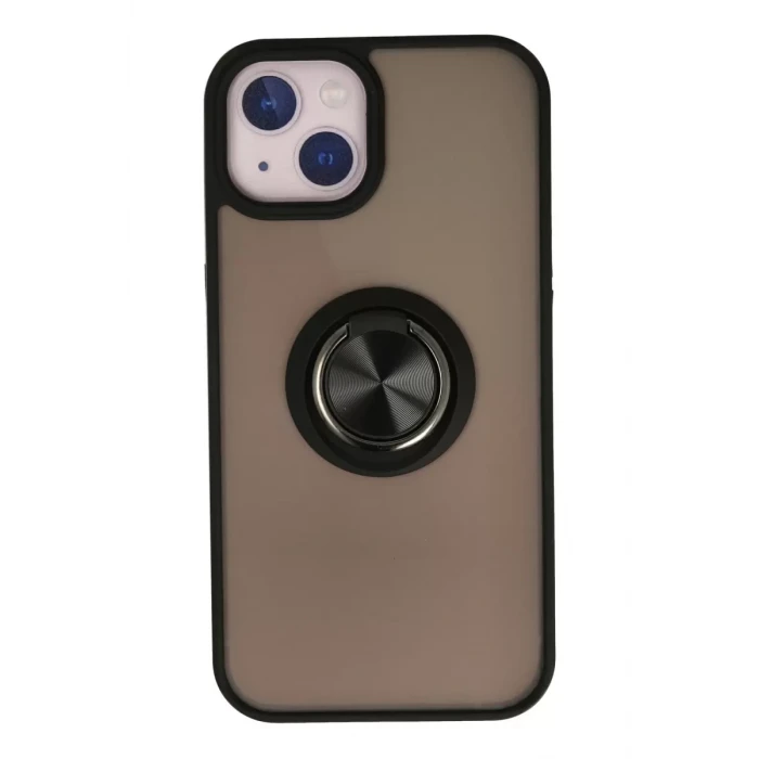 Newface Apple iPhone 13 Kılıf Montreal Yüzüklü Silikon Kapak - Siyah