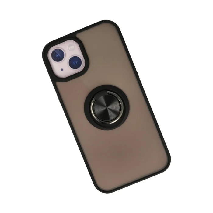 Newface Apple iPhone 13 Kılıf Montreal Yüzüklü Silikon Kapak - Siyah