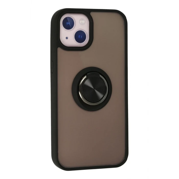 Newface Apple iPhone 13 Kılıf Montreal Yüzüklü Silikon Kapak - Siyah