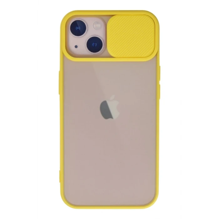 Newface Apple iPhone 13 Kılıf Palm Buzlu Kamera Sürgülü Silikon - Sarı