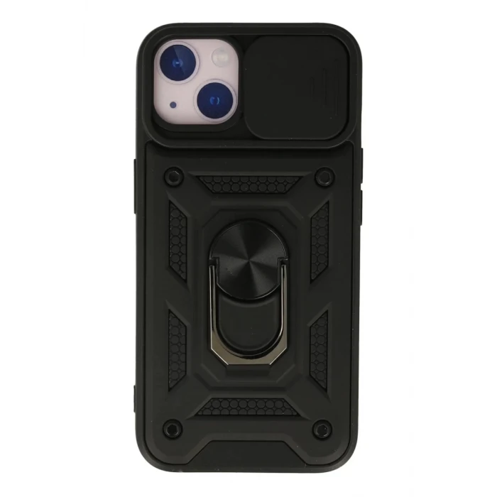 Newface Apple iPhone 13 Kılıf Pars Lens Yüzüklü Silikon - Siyah