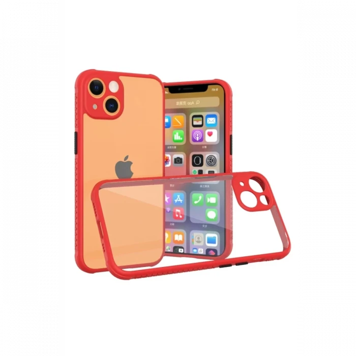 Newface Apple iPhone 13 Mini Kılıf Miami Şeffaf Silikon - Kırmızı