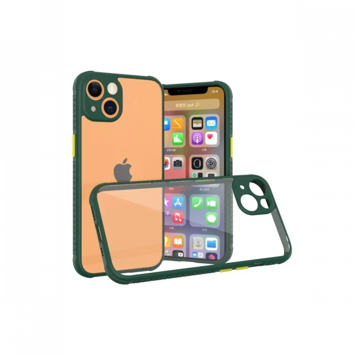 Newface Apple iPhone 13 Mini Kılıf Miami Şeffaf Silikon - Koyu Yeşil