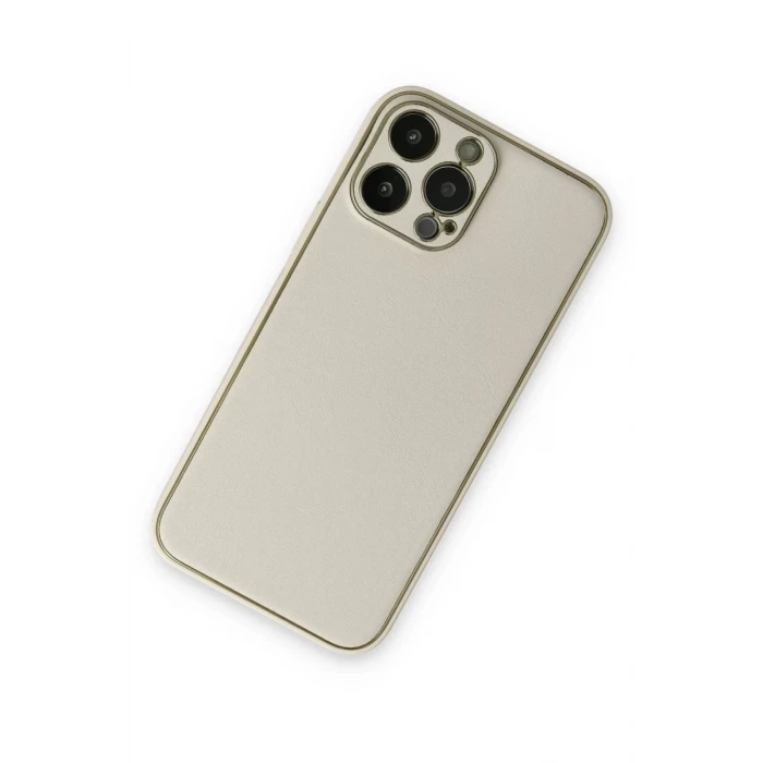 Newface Apple iPhone 13 Pro Kılıf Coco Deri Silikon Kapak - Beyaz