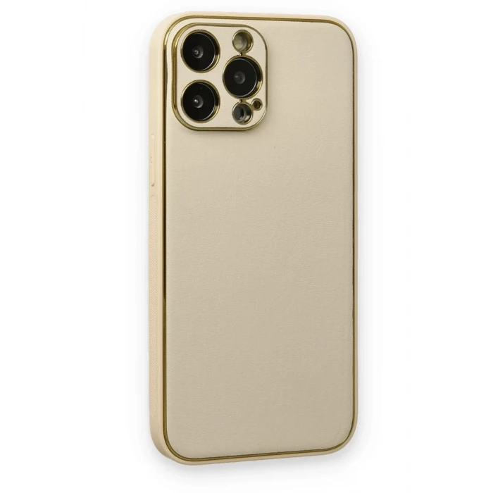 Newface Apple iPhone 13 Pro Kılıf Coco Deri Silikon Kapak - Gold