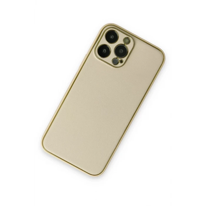 Newface Apple iPhone 13 Pro Kılıf Coco Deri Silikon Kapak - Gold