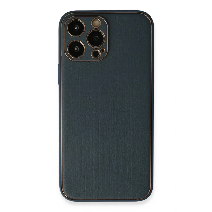 Newface Apple iPhone 13 Pro Kılıf Coco Deri Silikon Kapak - Mavi