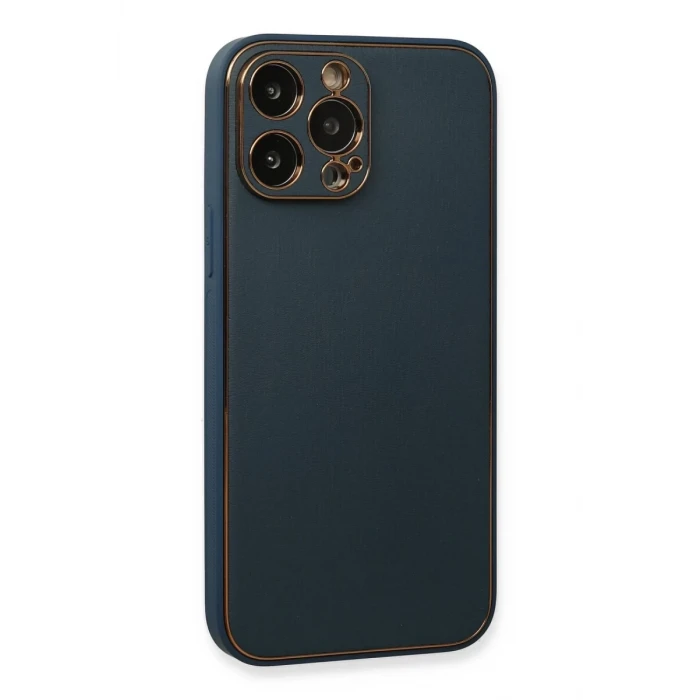 Newface Apple iPhone 13 Pro Kılıf Coco Deri Silikon Kapak - Mavi