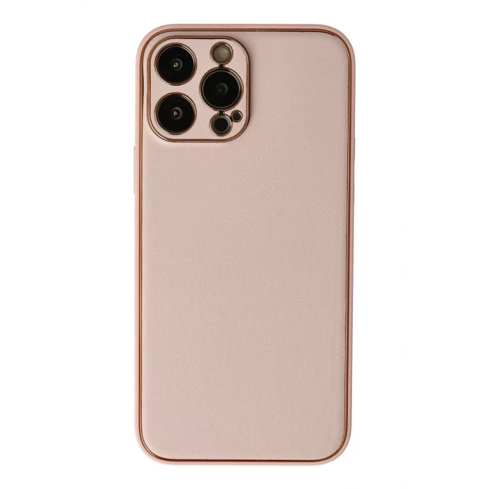 Newface Apple iPhone 13 Pro Kılıf Coco Deri Silikon Kapak - Pudra