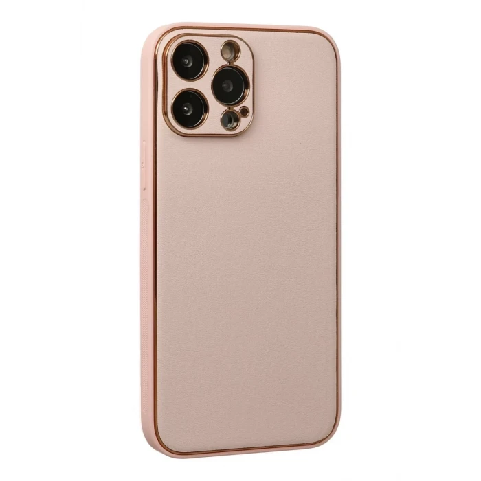 Newface Apple iPhone 13 Pro Kılıf Coco Deri Silikon Kapak - Pudra