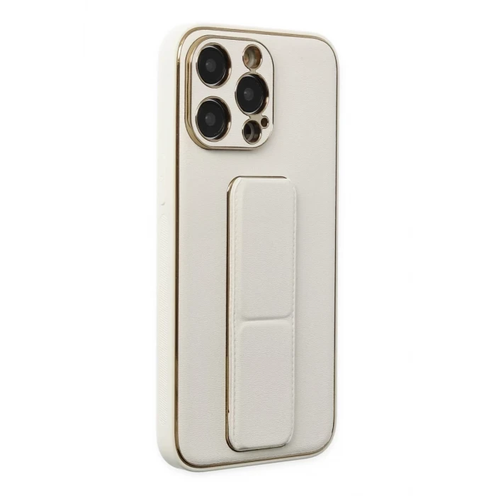 Newface Apple iPhone 13 Pro Kılıf Coco Deri Standlı Kapak - Beyaz