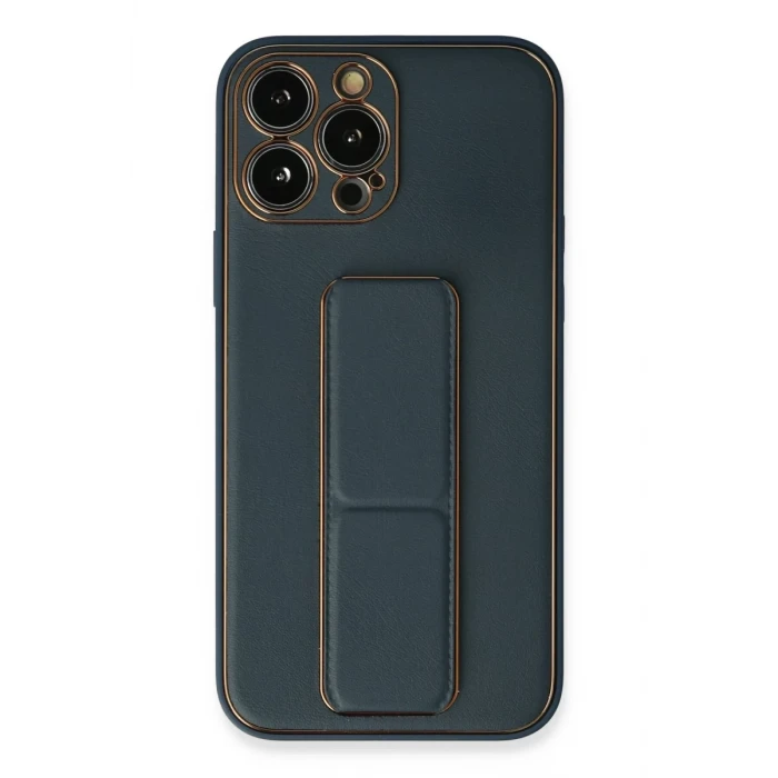 Newface Apple iPhone 13 Pro Kılıf Coco Deri Standlı Kapak - Mavi