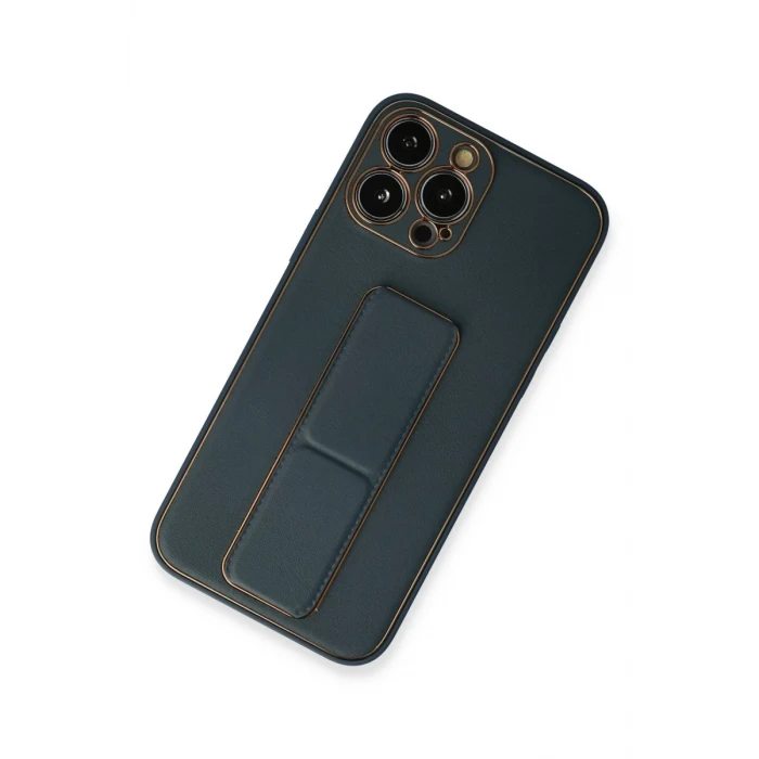 Newface Apple iPhone 13 Pro Kılıf Coco Deri Standlı Kapak - Mavi
