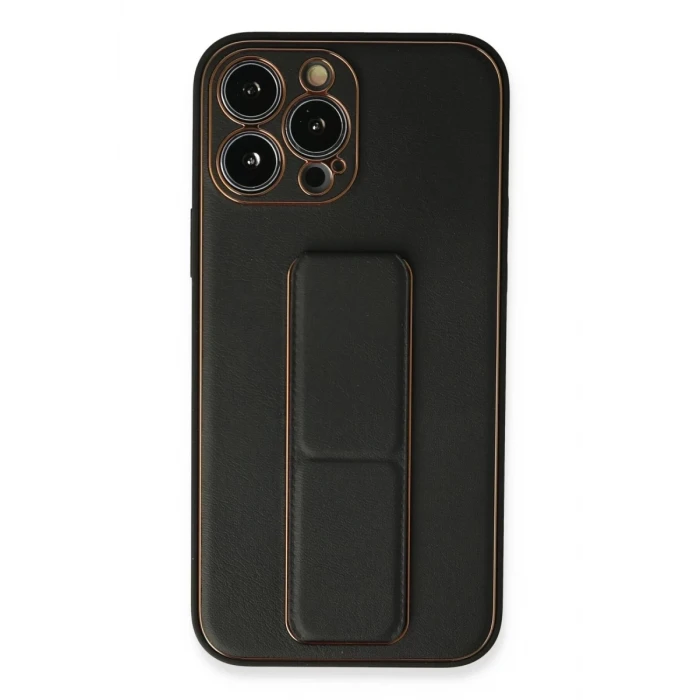 Newface Apple iPhone 13 Pro Kılıf Coco Deri Standlı Kapak - Siyah