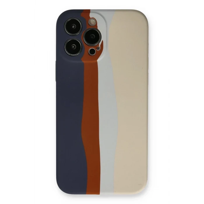 Newface Apple iPhone 13 Pro Kılıf Ebruli Lansman Silikon - Lacivert-Krem