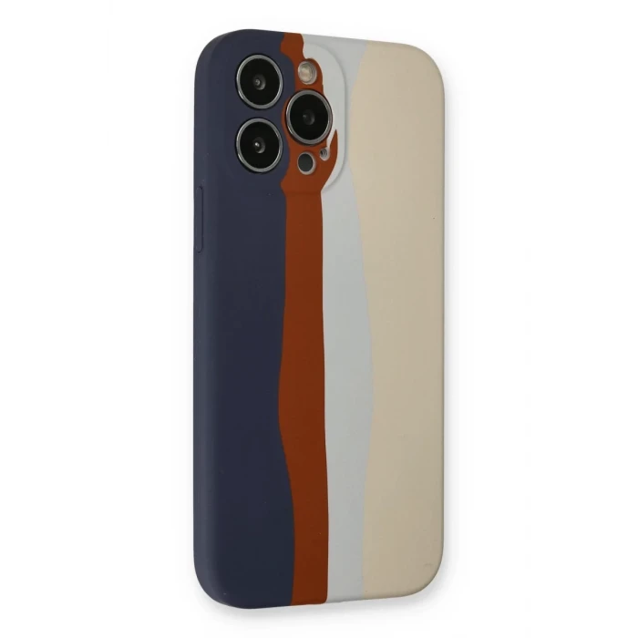 Newface Apple iPhone 13 Pro Kılıf Ebruli Lansman Silikon - Lacivert-Krem