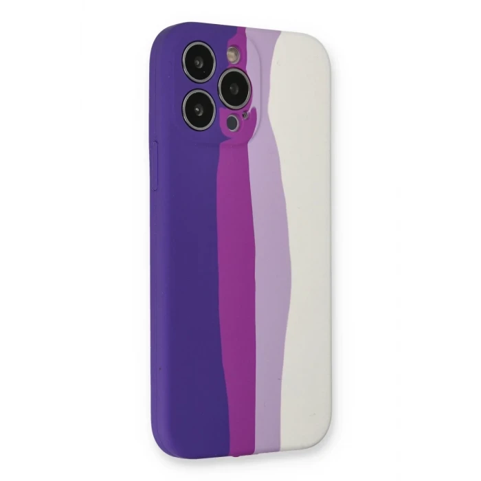Newface Apple iPhone 13 Pro Kılıf Ebruli Lansman Silikon - Mor-Beyaz