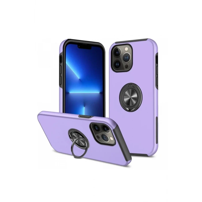 Newface Apple iPhone 13 Pro Kılıf Elit Yüzüklü Kapak - Mor