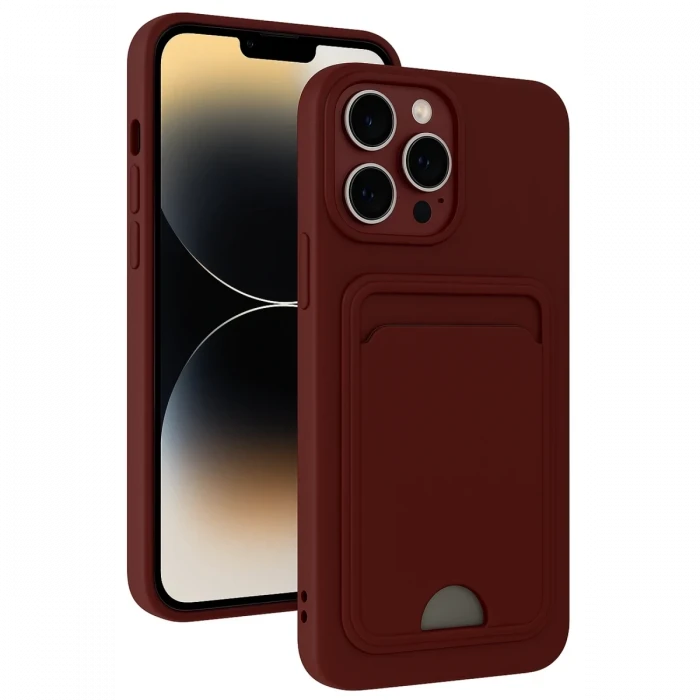 Newface Apple iPhone 13 Pro Kılıf Kelvin Kartvizitli Silikon - Bordo