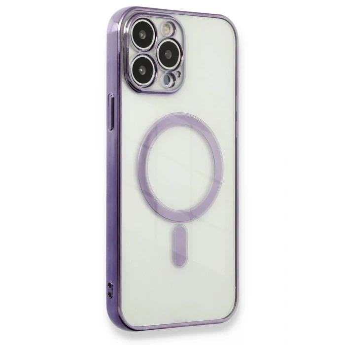 Newface Apple iPhone 13 Pro Kılıf Magneticsafe Lazer Silikon - Mor