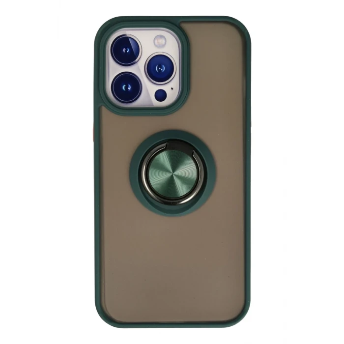 Newface Apple iPhone 13 Pro Kılıf Montreal Yüzüklü Silikon Kapak - Yeşil